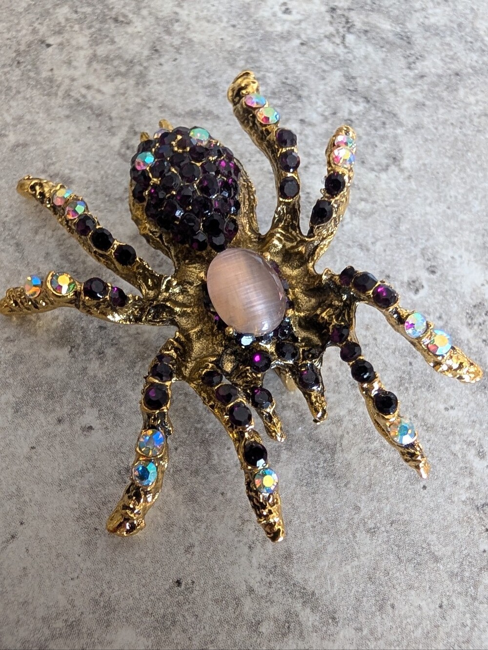 Vintage Style Statement Crystal Gold Tone Spider Brooch